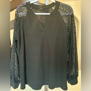 Elegant Black Peek-Through Sleeve Blouse